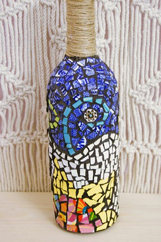 Wine Bottle - Mosaic Art - Sun