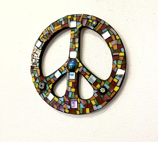 Stained Glass Hippie Peace Sign Mosaic Wall Art