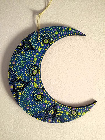 6 inch dot painted crescent moon