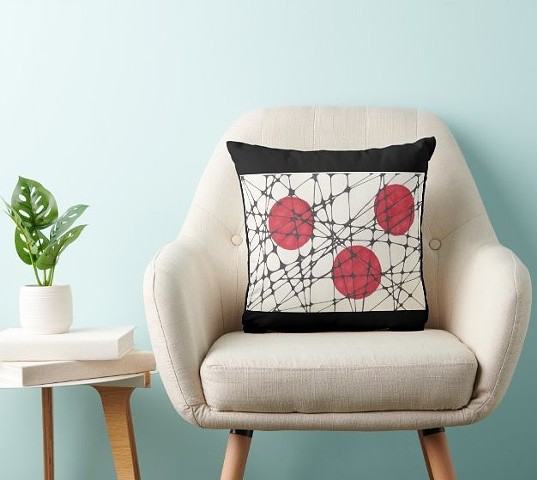 Red and Black Doodle Throw Pillow