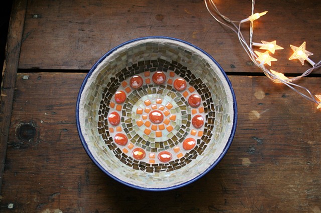 Mosaic Bowl - Orange and Brown - 7 inches