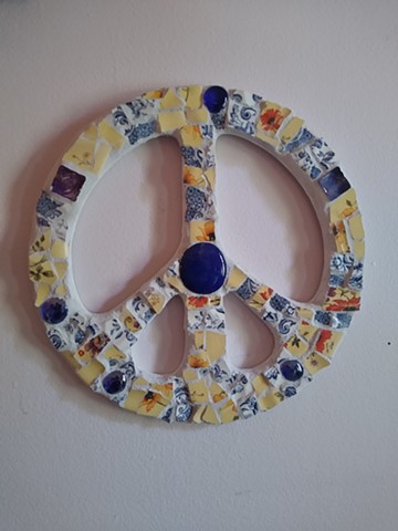 Yellow and Blue Peace Sign 10 inches