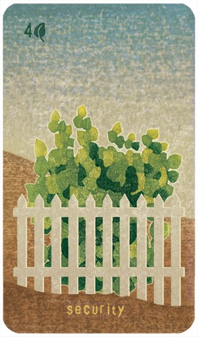Four of Pentacles: a bush with a fence around it