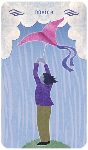 Page of Swords: a shildlike figure holds a kite