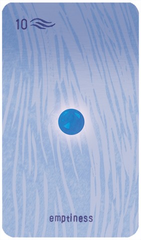 Ten of Swords: a blue marble or jewel is suspended in the air