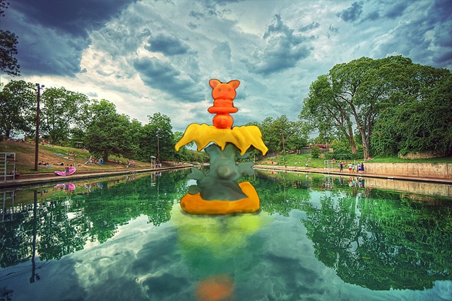 Iflatable sculpture installation proposal forBarton Springs pool - Austin, Texas