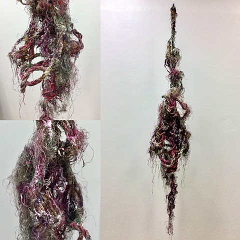 hanging sculpture with rope wire and paint 