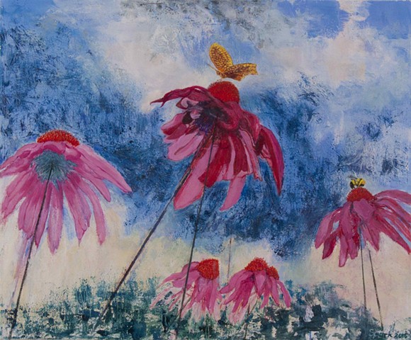 Butterfly Lands on Coneflower by Michelle Seigei Spark