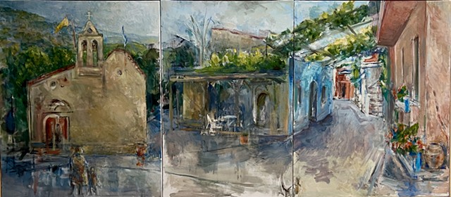 Greek Village Triptych by MARCIA CLARK