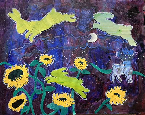 Midnight Moon, Flowers and Bunnies  by MICHELLE SEIGEI SPARK