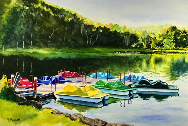 Pedal Boats on Pine Hill Lake by RON MACKLIN
