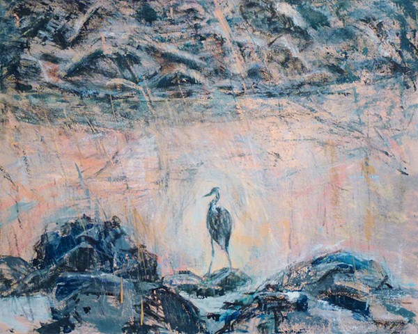 Great Blue Heron in the Rain by Michelle Seigei Spark