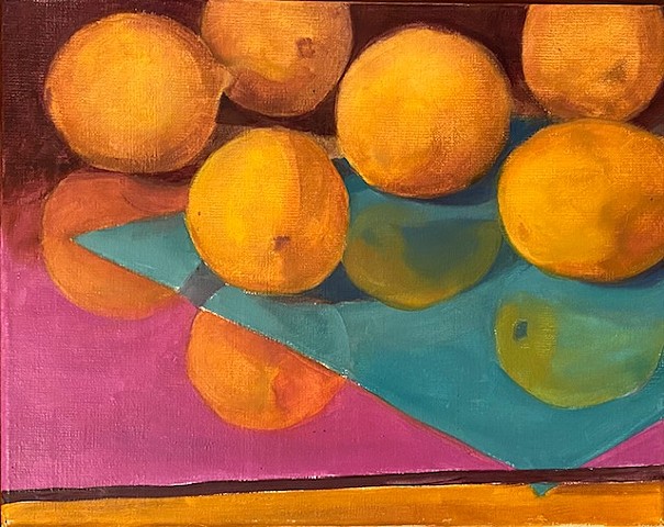 Lemons on Blue Over Lavender by ANNA CONTES