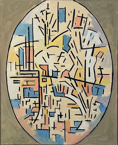 Oval Composition w/ Color Planes (Mondrian's U-Turn)  by RK MILLS