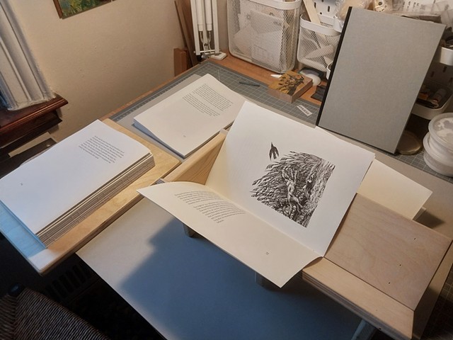 dog and bird vignette sheet on the sewing cradle