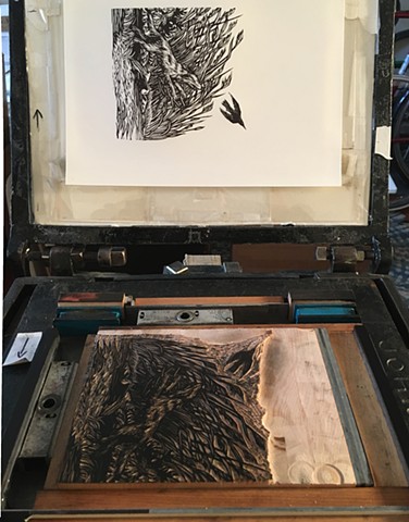 Cowboy Nute--dog and bird vignette on the press