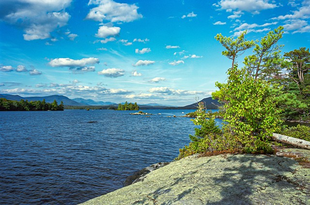 Northeasterly view from Kimball Island toward Duck Island, the Squam Mountains, and the Sandwich Range