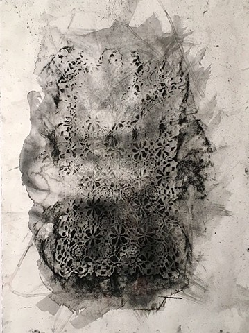 Charcoal drawing on embossed paper