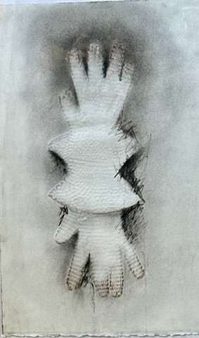 Charcoal and pastel drawing on embossed paper
