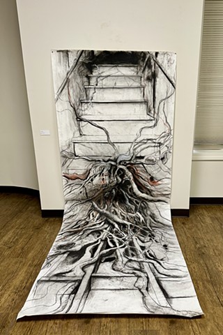 Oversize charcoal, ink and pastel drawing on paper
