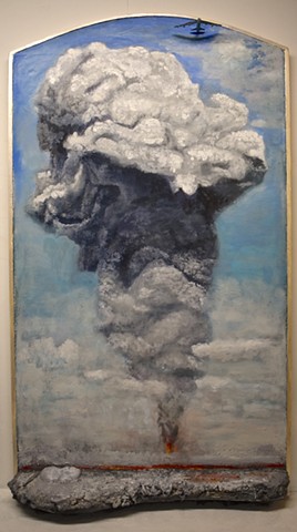 mixed media painting of the 1991 Mt Pinatubo eruption  in the Philippines