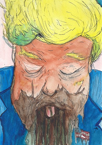 Trump's Diarrhea of the Mouth, watercolor, pen and ink on Arches