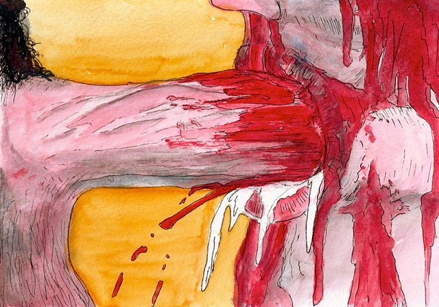 Blood, Cum & Oral, watercolor, pen and ink on Arches
