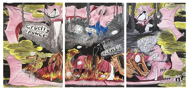 Hellmouth Triptych (Allen Taunts the Furies), Collection of Amy Giannini-Cabrera