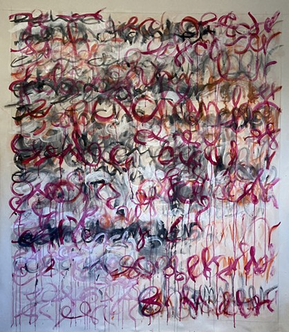 Abstract painting with multi-layered Asemic script