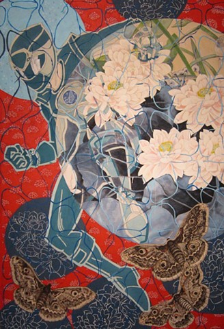 Camouflage, ninja, floral, globes, camo pattern, moth, moths, painting by Terri Whetstone