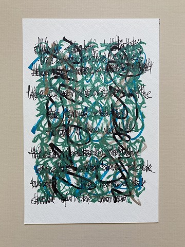 Small abstract with layered Asemic script on watercolour paper