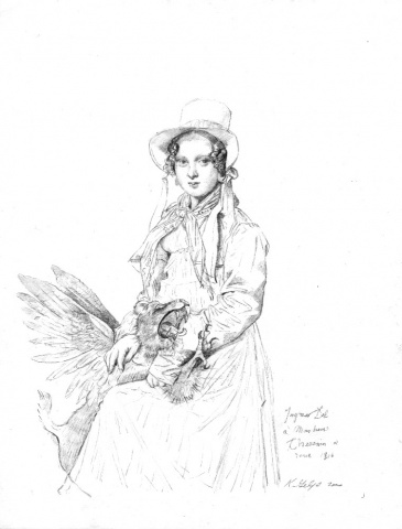 5.	Mademoiselle Henriette-Ursule Claire (Thevenin?) and Her Dog Trim, Restored    