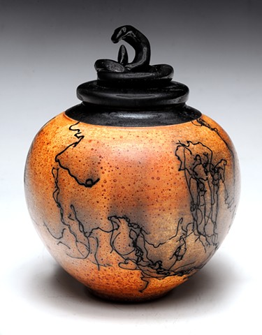 Burnt Orange Jar with Black Snake 
