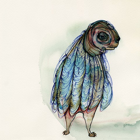 Schmincke Horadam watercolor brightly painted mammal creature with whiskers does not like his outfit, this is a watercolor by betsy heistand jones