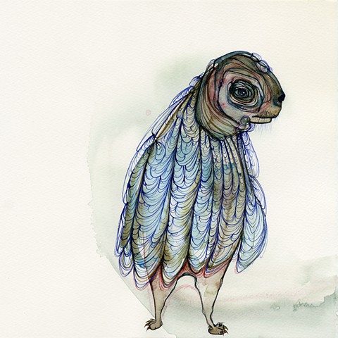 Schmincke Horadam watercolor brightly painted mammal creature with whiskers does not like his outfit, this is a watercolor by betsy heistand jones