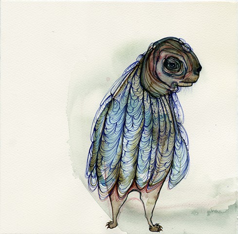 Schmincke Horadam watercolor brightly painted mammal creature with whiskers does not like his outfit, this is a watercolor by betsy heistand jones