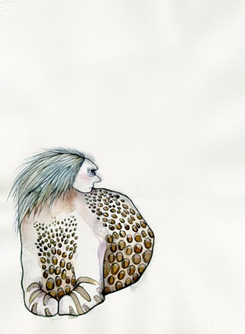 Schmincke Horadam watercolor of a sphinx looking out into the distance. she has leopard spots. artwork by betsy heistand jones