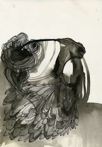 A detailed drawing using ink and steel pen on watercolor paper of a steer or a cow or a bull with stuff coming out of it's mouth by betsy heistand jones