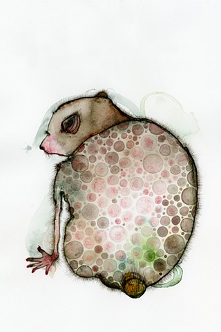 Indigo Artpapers Flax Blend Watercolor Papers schmincke watercolors of a pink spotted bear looking over it's shoulder by betsy heistand jones graduated from the cooper union. betsy jones artist bear painting