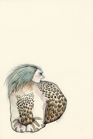 Schmincke Horadam watercolor of a sphinx looking out into the distance. she has leopard spots. artwork by betsy heistand jones