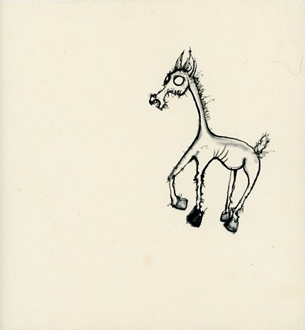 an ink drawing on kozo japanese paper of walking horse by betsy heistand jones at the cooper union alumni japanese paper art brut outsider art line drawing prancing horse and alone horse solo pony