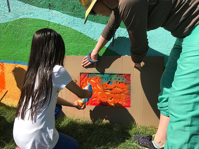 McAuliffe Elementary/606 (papel picado spray paint mural detail)