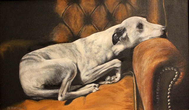Whippet oil painting