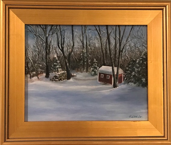 View from studio window of shed after snow fall