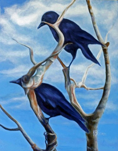 Blackbirds in a surreal tree
