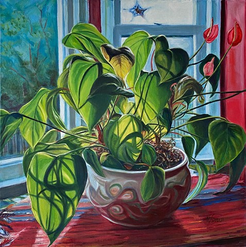 This painting began with a backlit plant on my kitchen table!