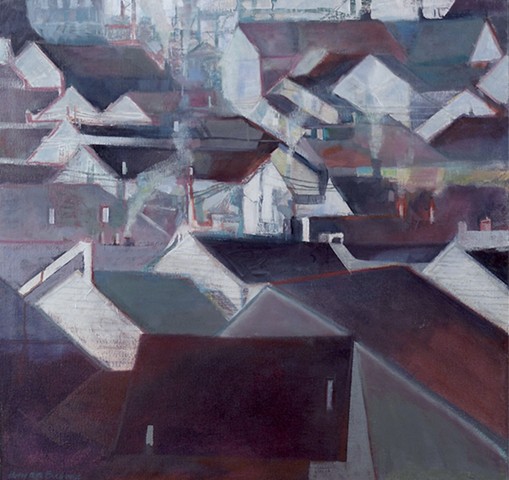 rooftops, geometric, patterns, industrial scene, modern art