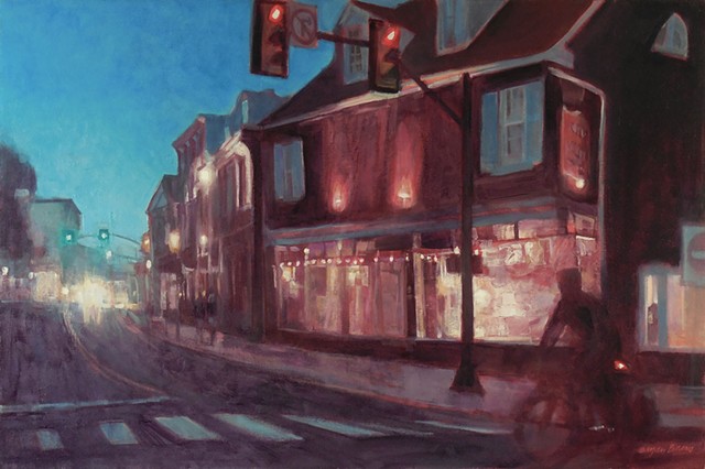 street scene, night scene, Bucks County Art, Impressionism doylestown