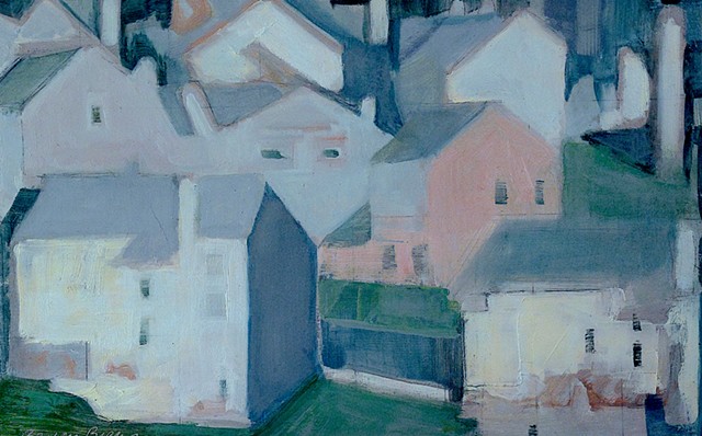 houses, development, patterns of houses, abstraction, pink green grey