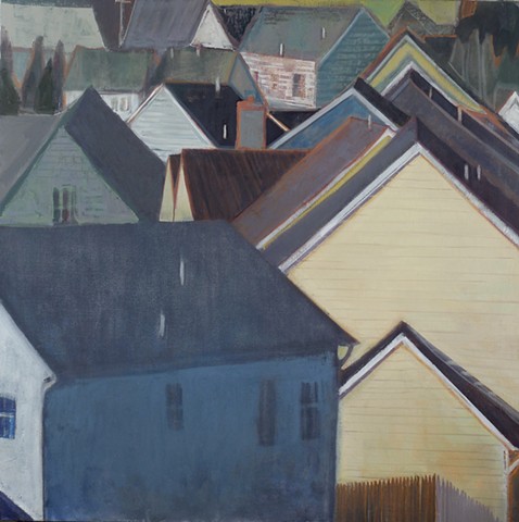 rooftops and profiles, color field painting, pattern, light, angular forms